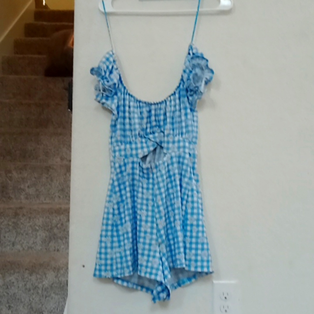 A blue plaid romper